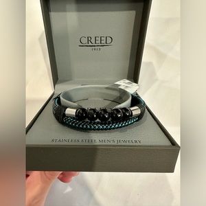 Creed Mens Black and Teal Blue Silver Metal Clasp Bead Bracelet NWT